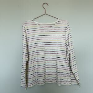 Talbots Womens Top XL White Striped Long Sleeve Casual Colorful Spring Easter